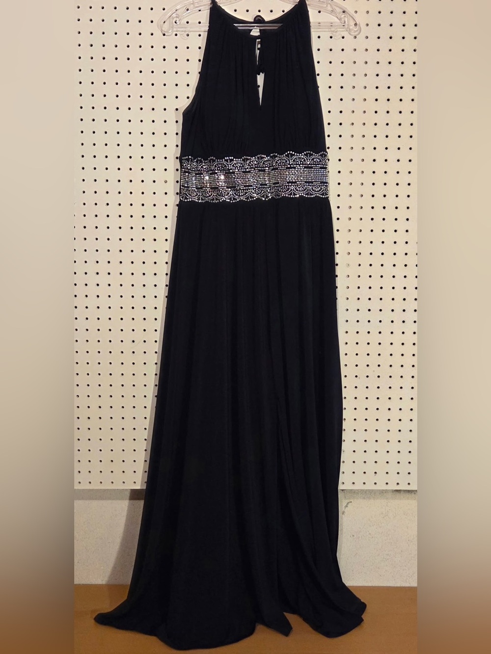 R&M Richards Black Maxi Skirt with Silver Beaded Waist